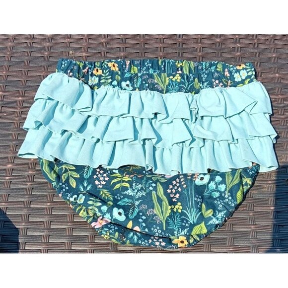 Handmade Bloomers Bonnet Panty Cover Floral Ruffles Girls 20" Waist Turquoise Pi - Picture 4 of 7